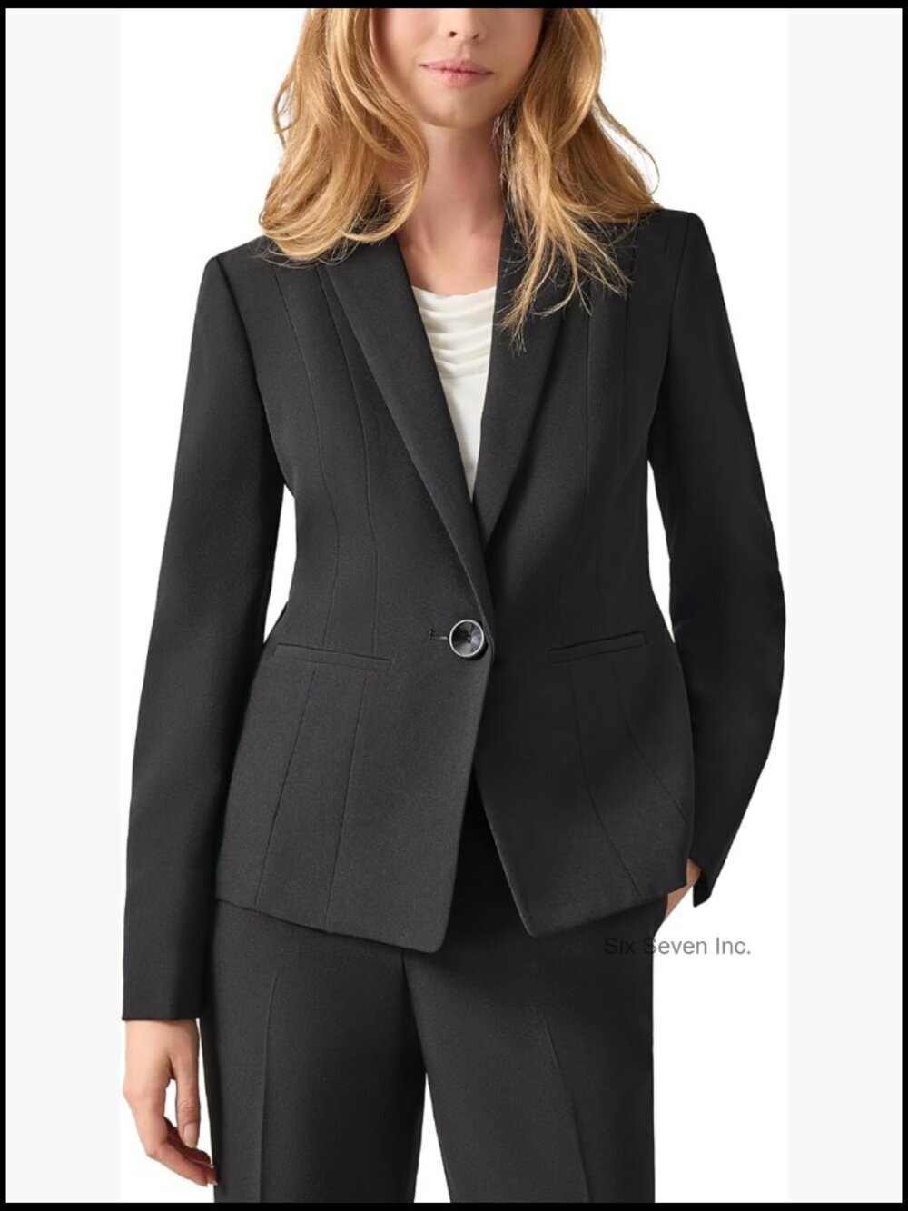 One Button Notch Collar Stretch Crepe Blazer